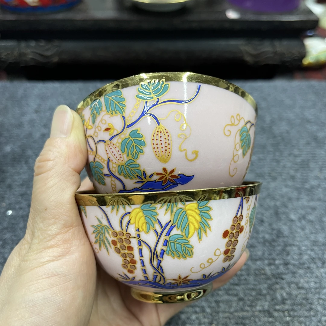 粉釉描金葡萄纹口杯压手杯主人杯