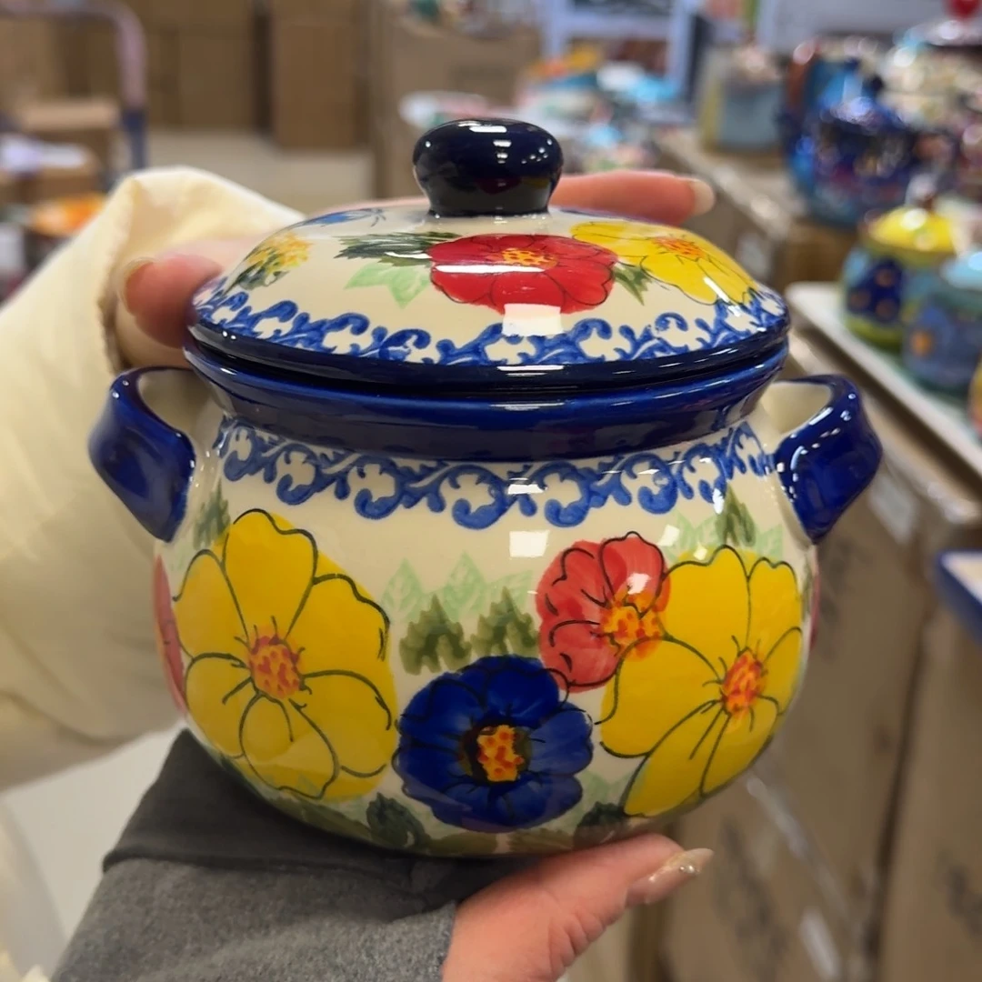 瓷片外贸双耳嫣红炖盅1只