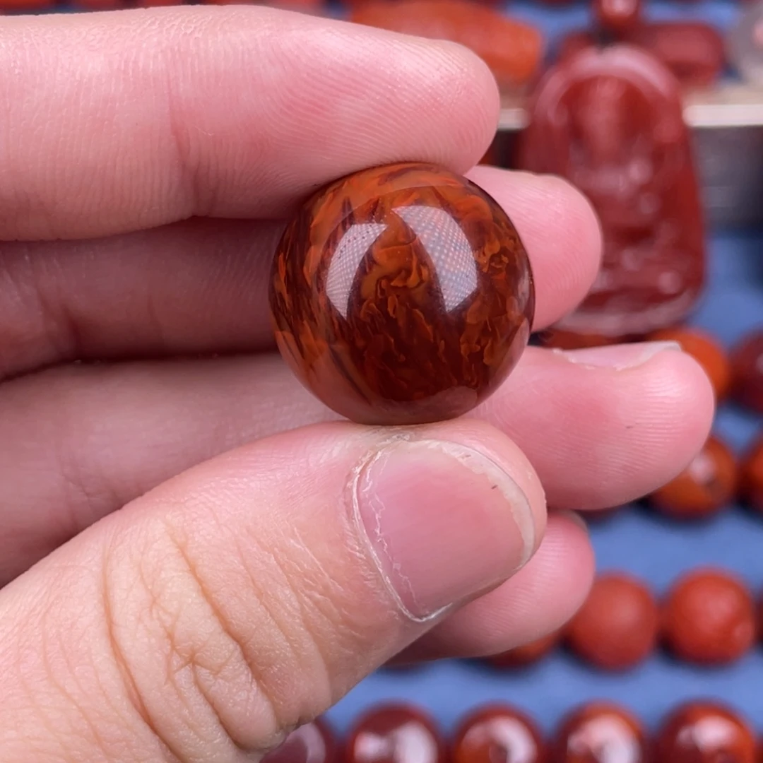 南红玛瑙未镶嵌其他19mm瓦西牛血红火焰纹原矿单珠