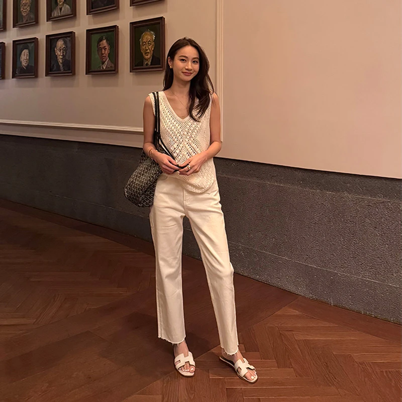 靠谱。【都市女人】新款白色显瘦百搭9分烟管牛仔裤KP24535