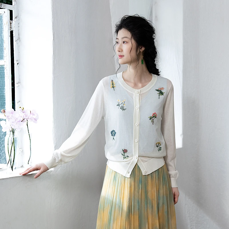 生活在左2025夏季新品绣花温柔气质百搭毛织外套女1952357