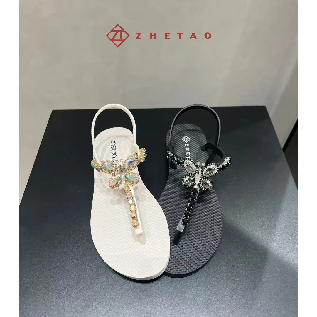 zhetao新款仙女风亮钻蝴蝶结凉鞋