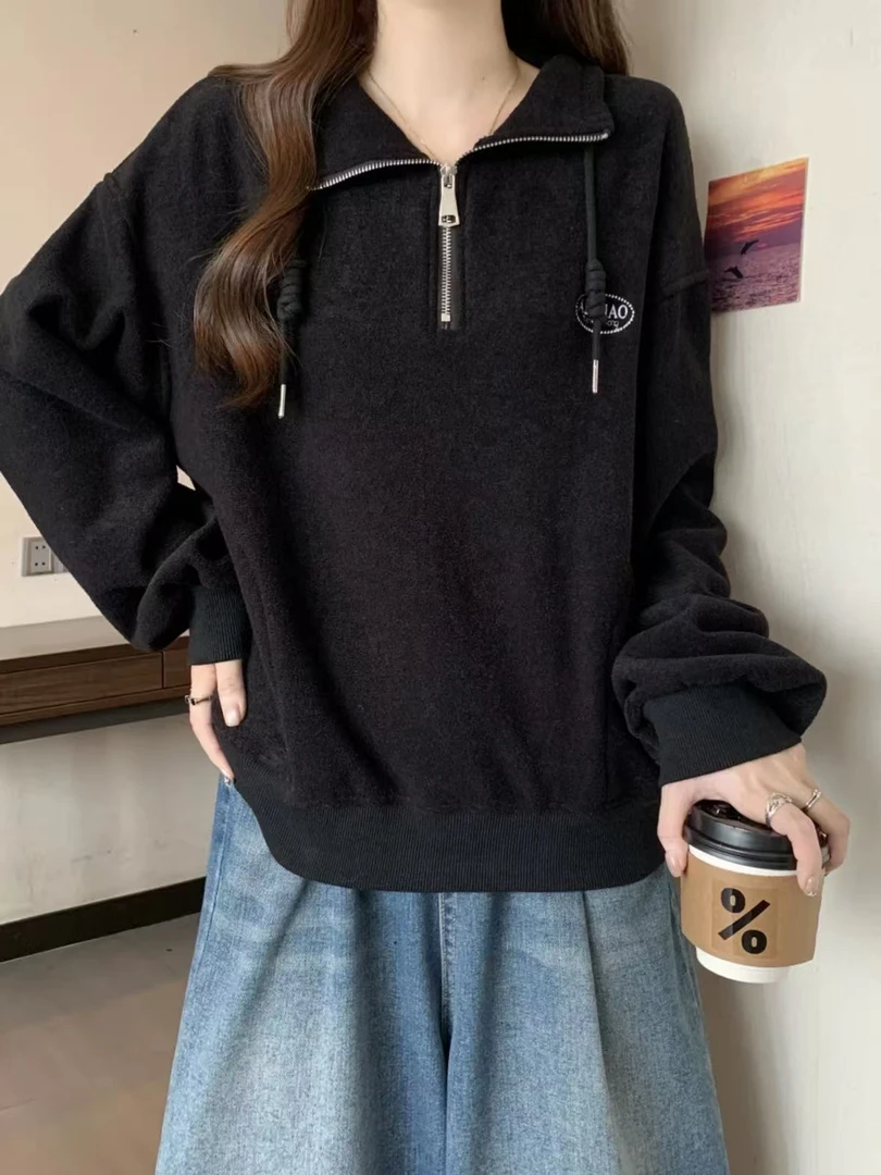 春秋新款立领半拉链刺绣字母加绒卫衣