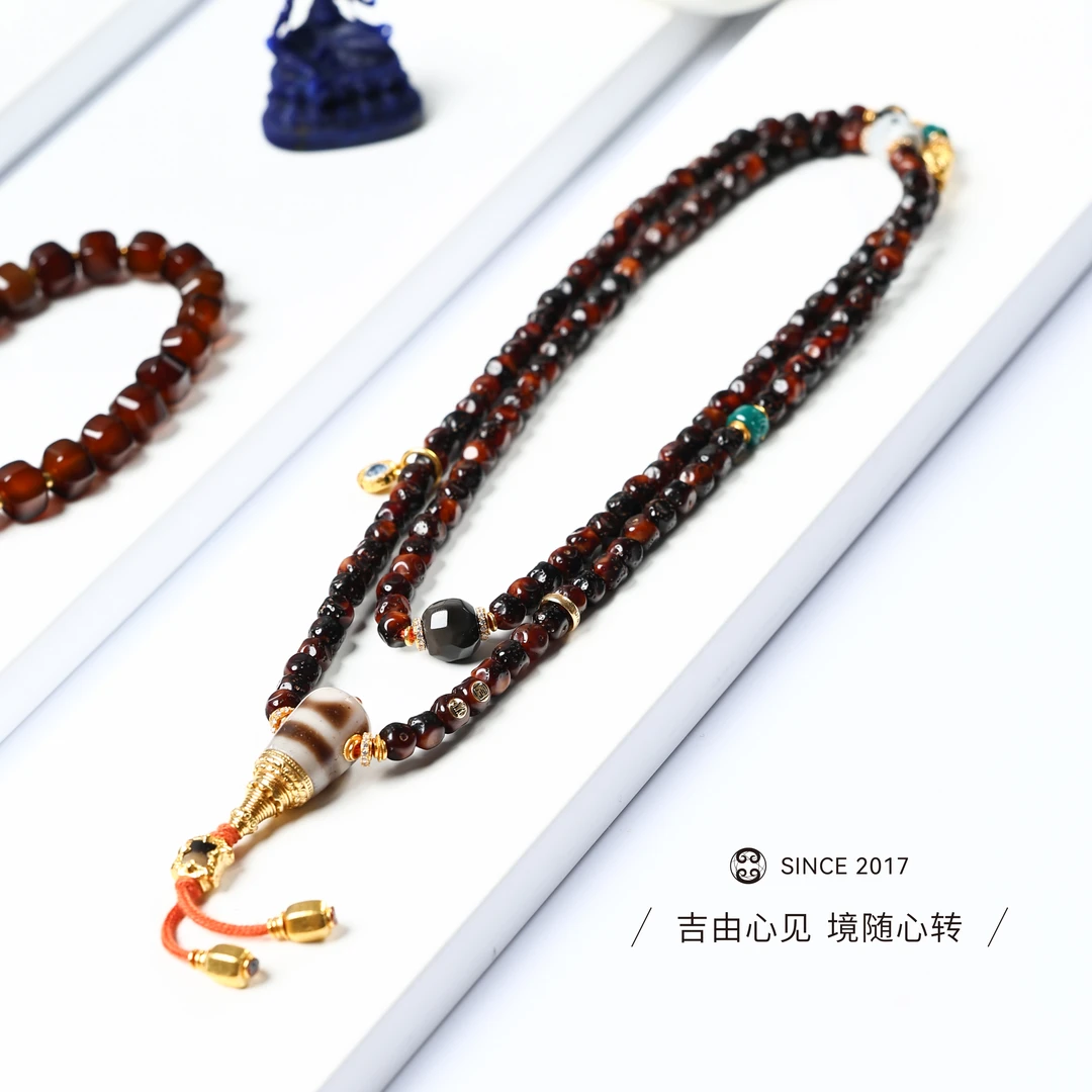 【吉由罗】K系列无相-黑金星月108 设计师款 玉化 天然 非人工染色