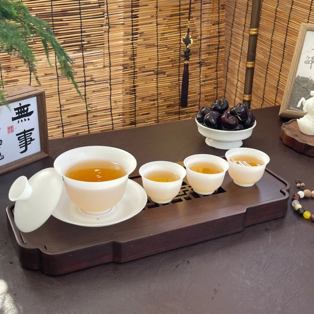 超薄胎冰种玉瓷三才盖碗大容量家用一盖三杯功夫茶具陶瓷防烫碗