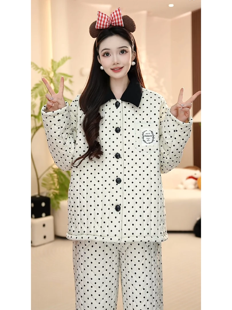【上新】冬季三层夹棉超厚加绒加厚高端保暖家居服睡衣女