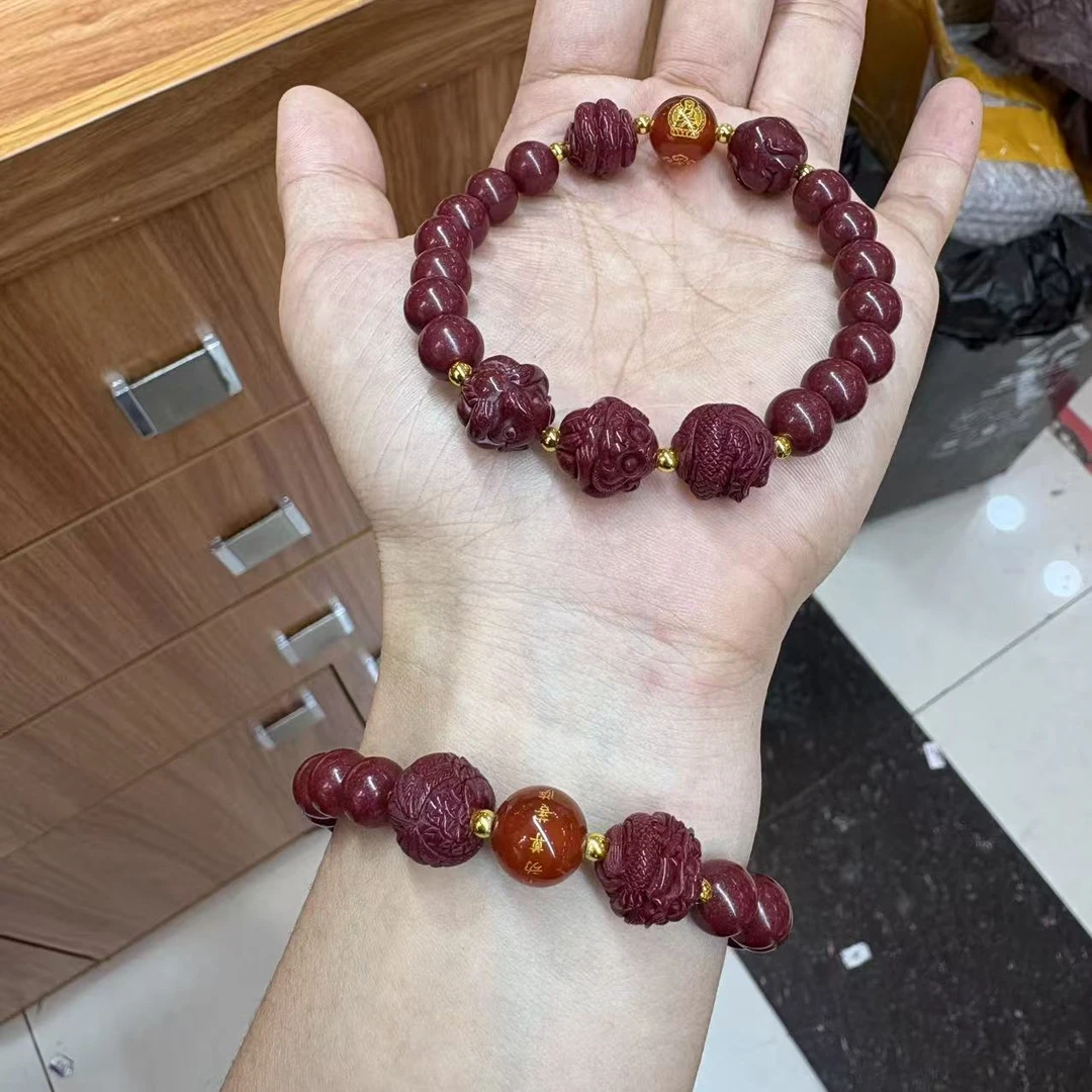 含辰砂工艺品朱砂三合手串【小北珠宝质检】ZJH243z271多样性发一