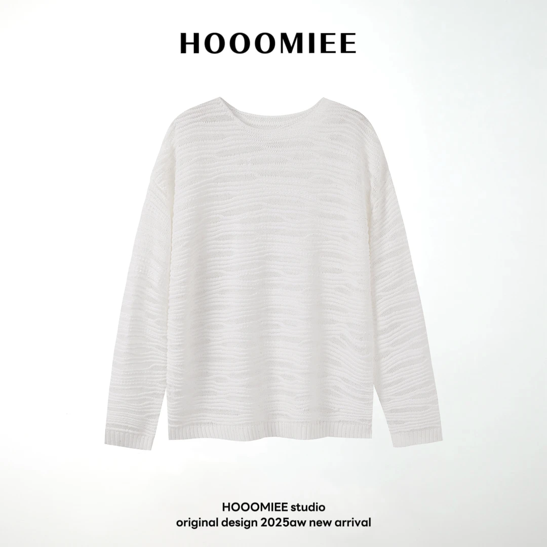 Hooomiee时尚性感镂空冰感别致亚麻女士圆领上衣J25036