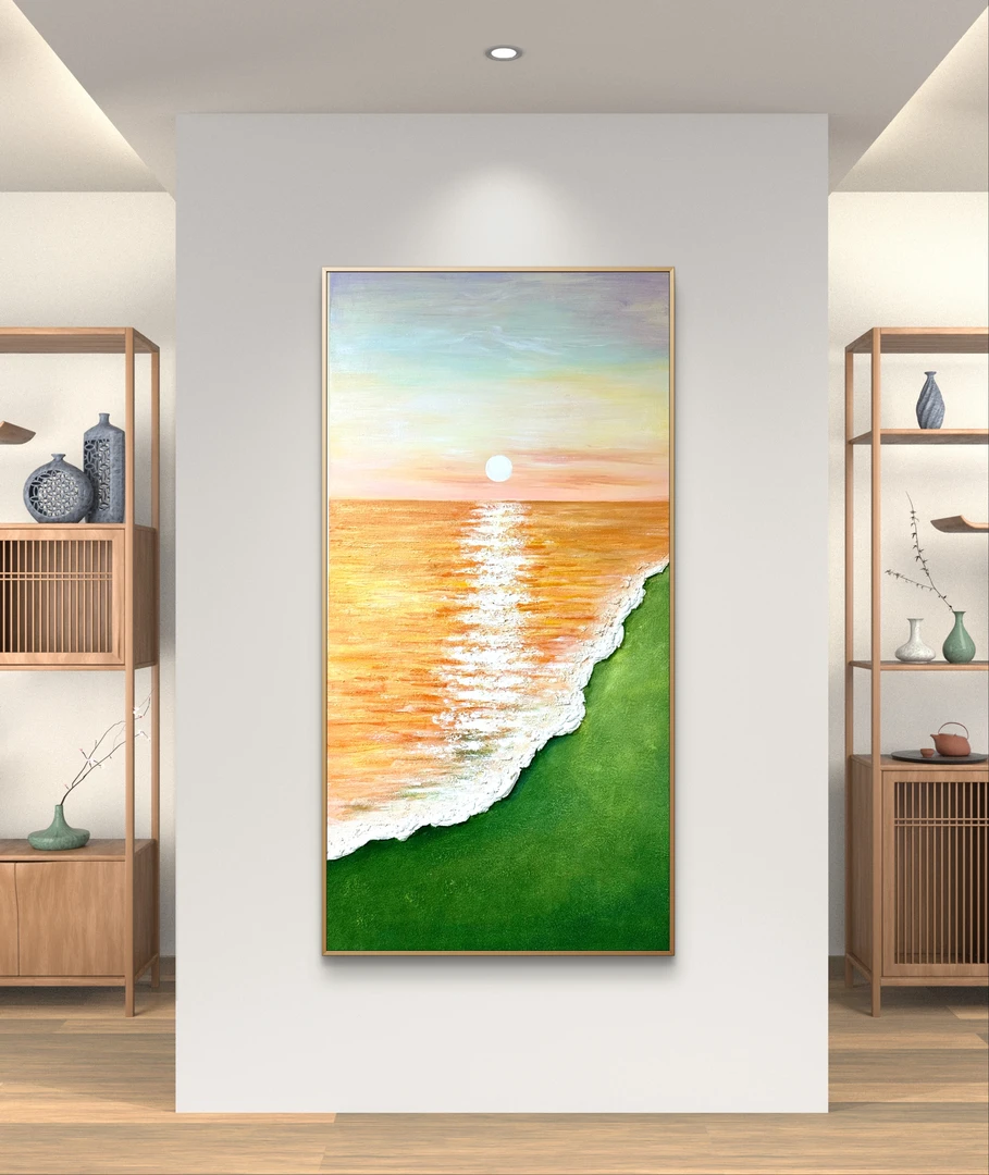 《希望之光》油画布纯手绘客厅玄关竖版挂画