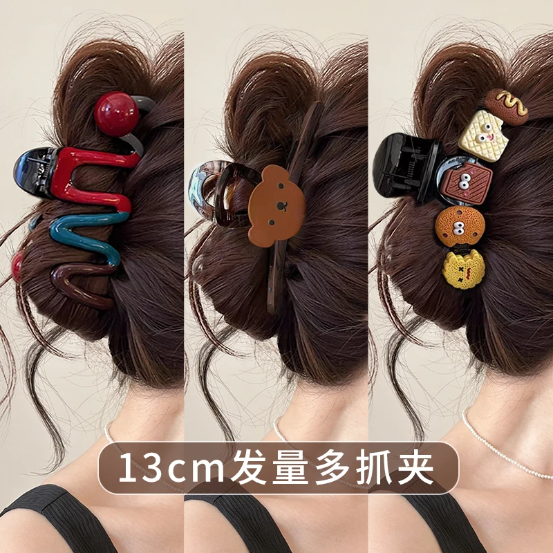 小熊抓夹女2025新款高级感鲨鱼夹发卡发夹后脑勺头饰盘发夹子