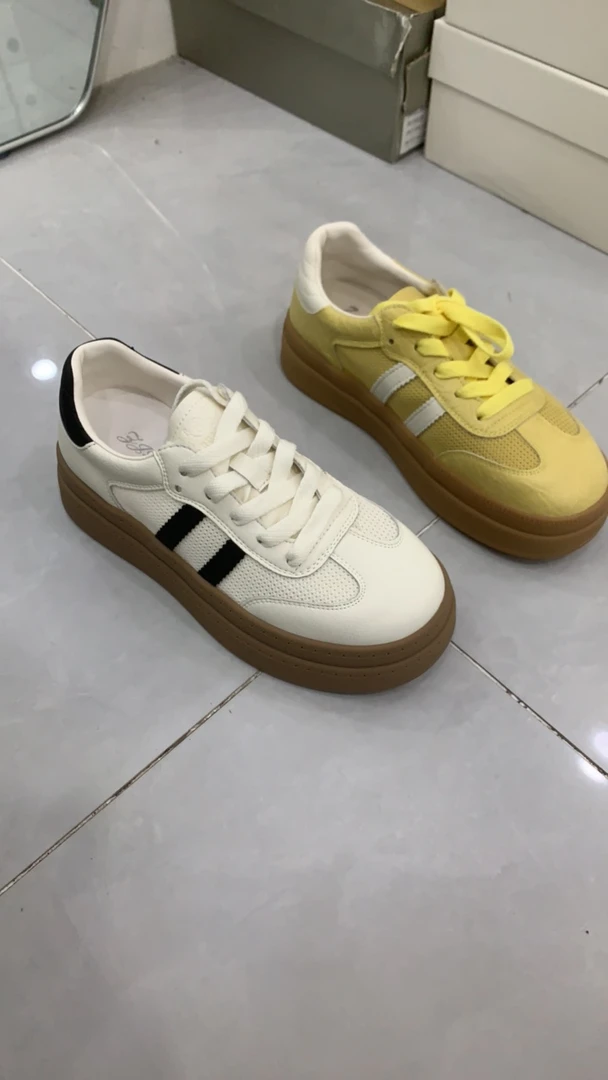 2025春新简约系带百搭款德训鞋真皮厚底小白鞋