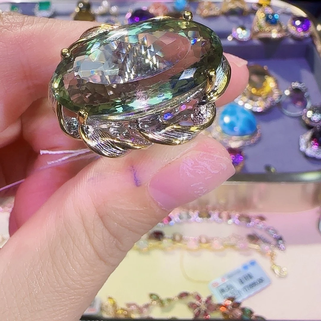 小***卜银S925镶嵌戒指绿水晶