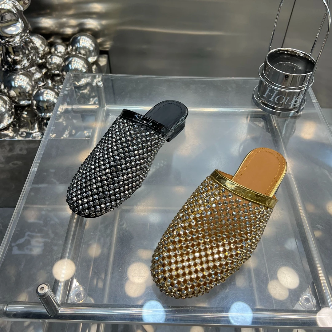 【现货】重工水钻网面编制镂空包头半拖鞋2025夏季新款拖鞋K2529-1