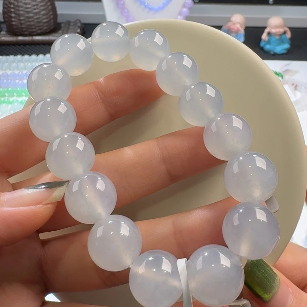 翡翠手链未镶嵌白冰手串卡13.8-14.3 豪横！大漏！