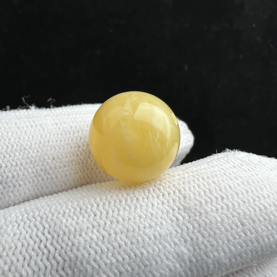 A1856天然蜜蜡鸡油黄圆珠 14.7mm支持鉴定 假一罚四