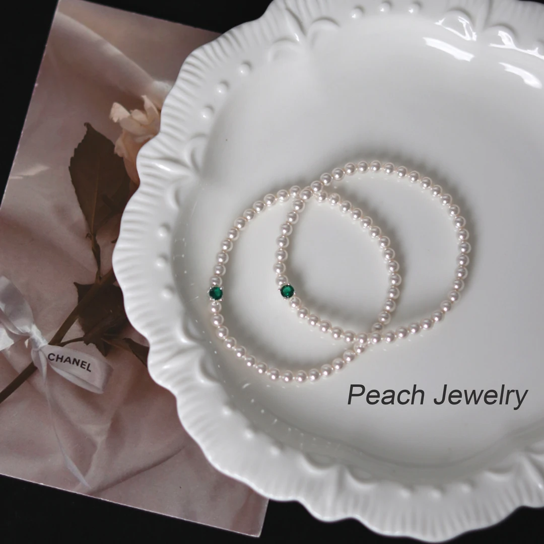 925银仿珍珠手链 施家珠珠手链（绿色锆石） A1298 发一条