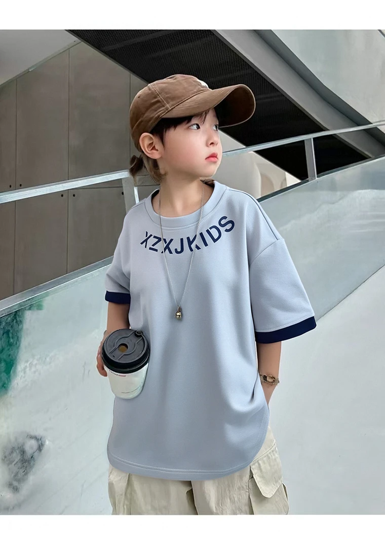 清仓不补儿童夏季新款字母简约圆领短袖中大童休闲百搭T恤