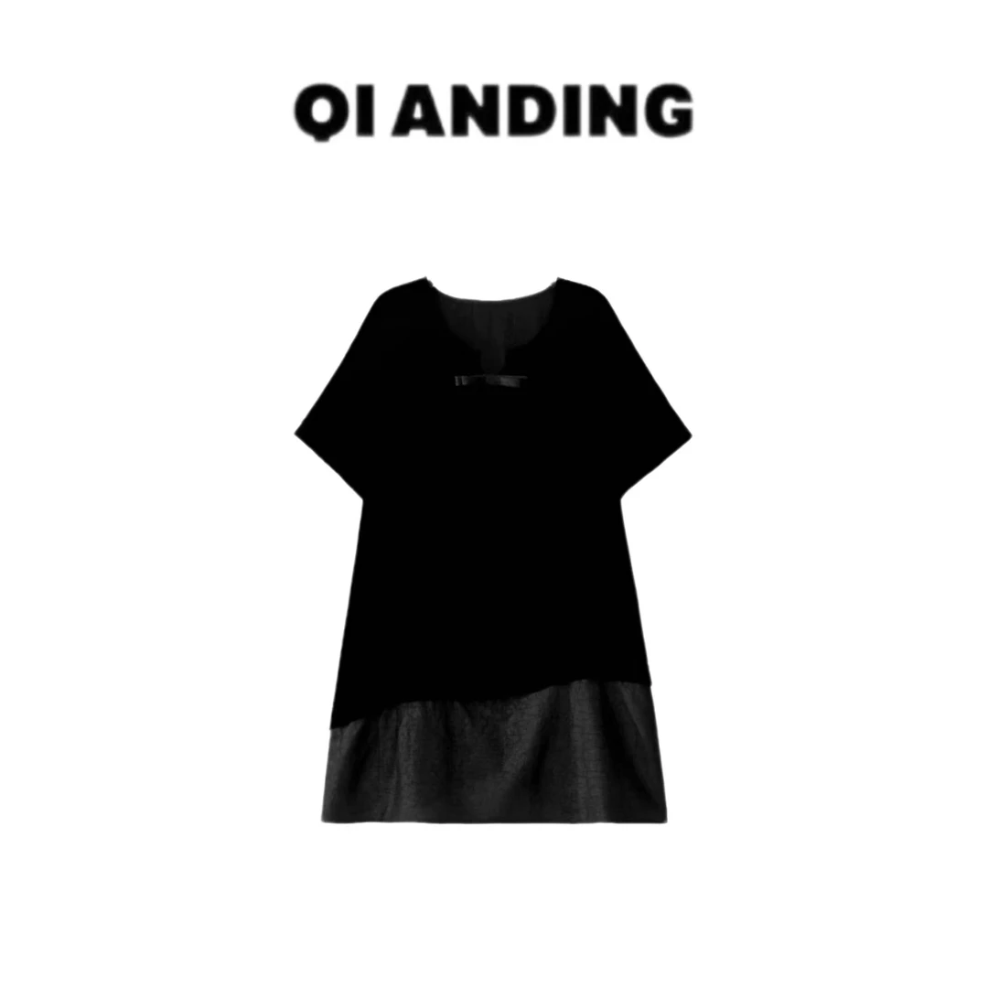 JZ【香云纱真丝绒老钱裙】龟裂纹香云纱复古显瘦时尚连衣裙JZ25487