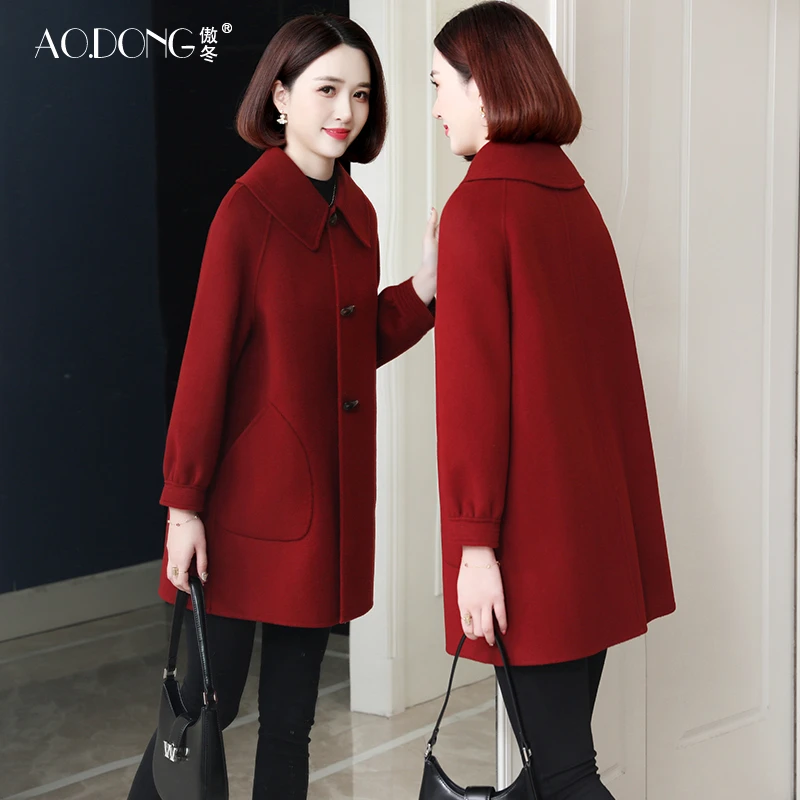 2025新款高端双面绒大衣女中长款韩版羊毛呢子小个子妈妈外套秋冬
