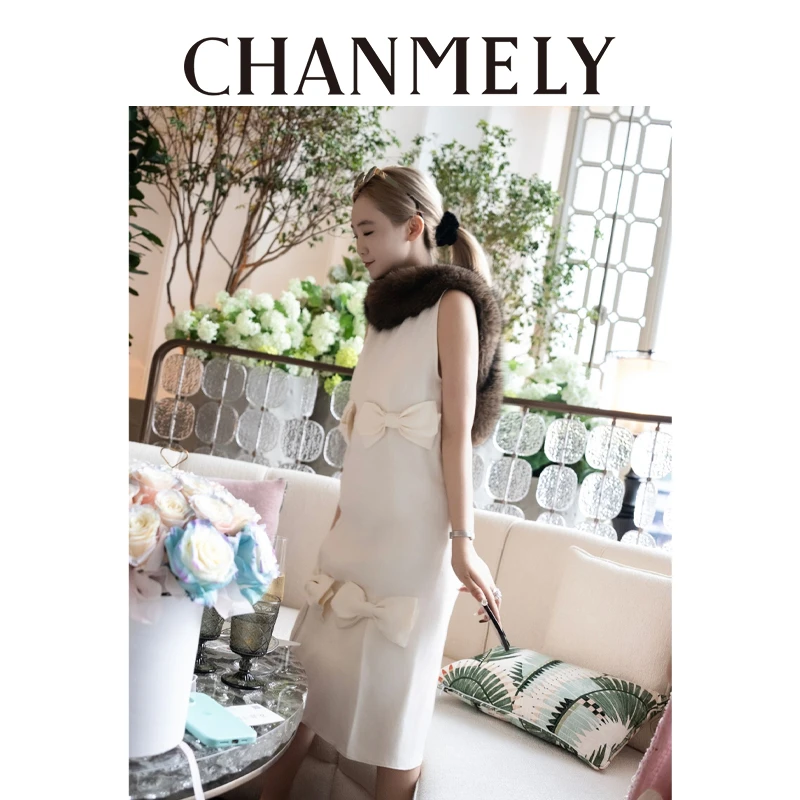 【CHANMITY】25/ss美学灵感编织蝴蝶结拼接礼服连衣裙025169