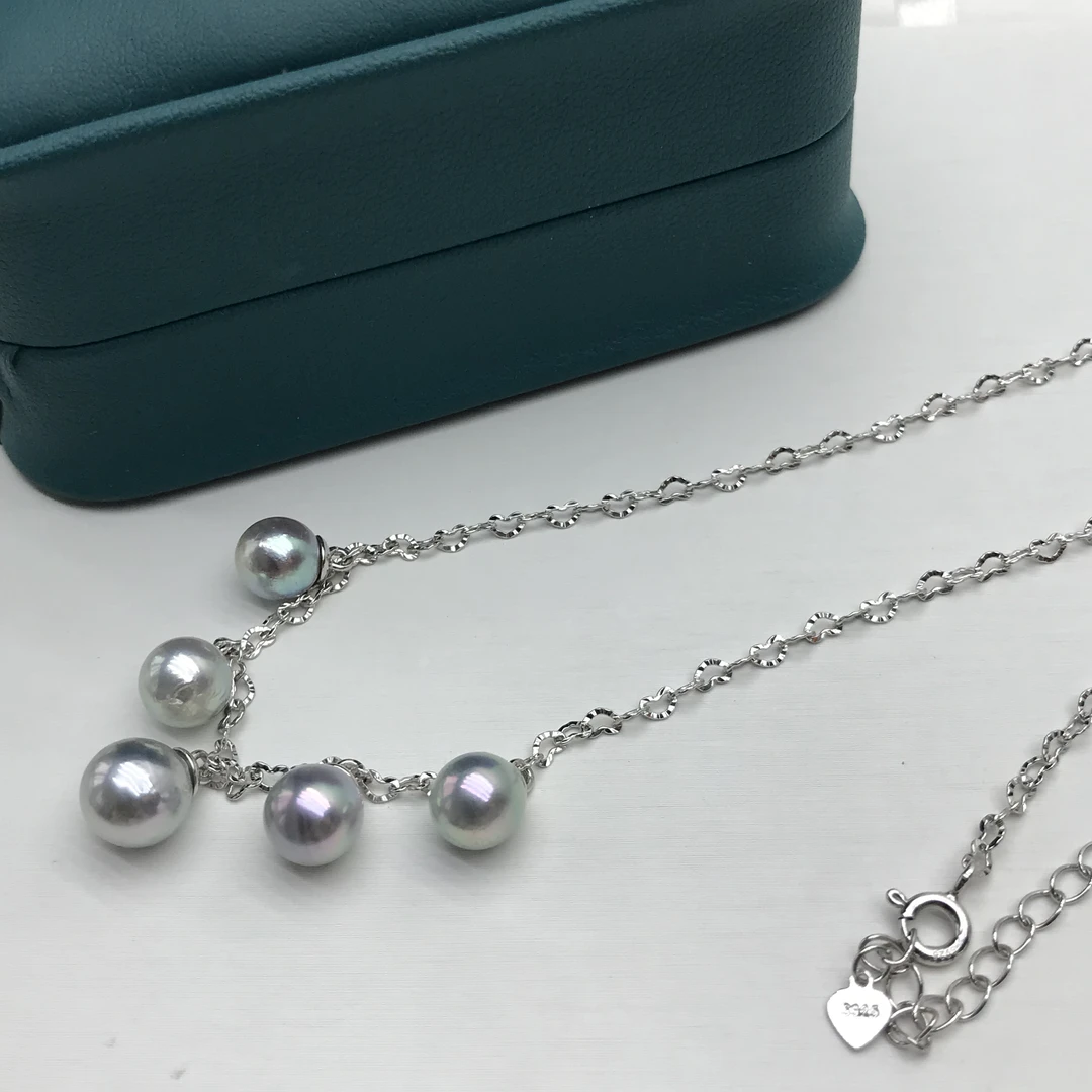 海水akoya真多麻多珠设计款项链S925可调节7-8mm