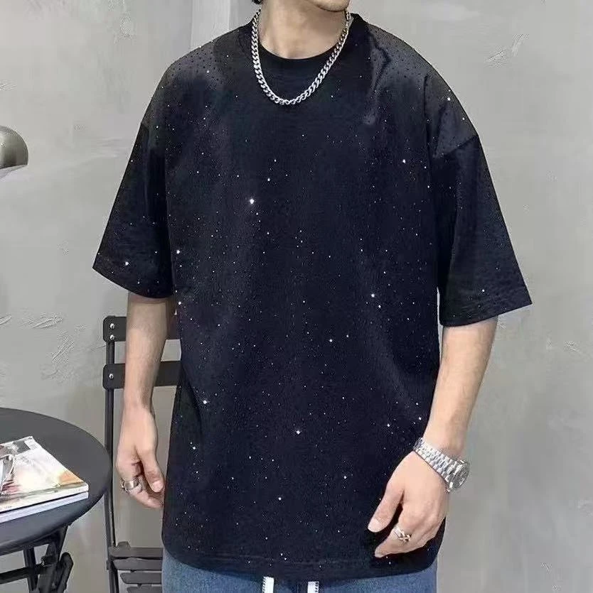 『小宇』xy-57028春季天星爆闪创意高克重满钻休闲宽松百搭圆领t恤