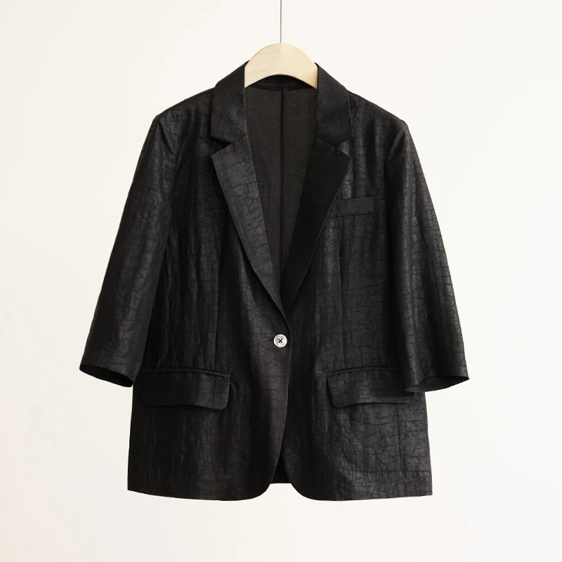 【将军工厂店】香云纱新中式100%桑蚕丝龟裂纹女士西装（250279）