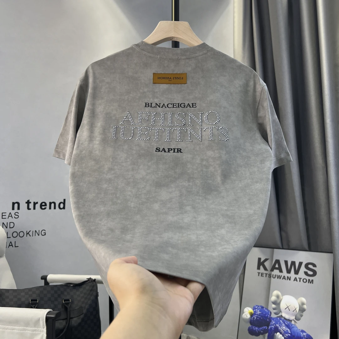 男士2025夏季字母植绒潮款男休闲时尚青春扎染透气圆领短袖【5597】