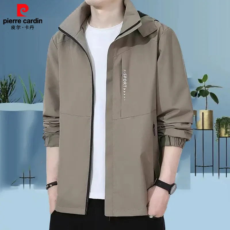 皮尔卡丹春秋款男士休闲冲锋衣大码加大加肥户外夹克外套可拆卸帽