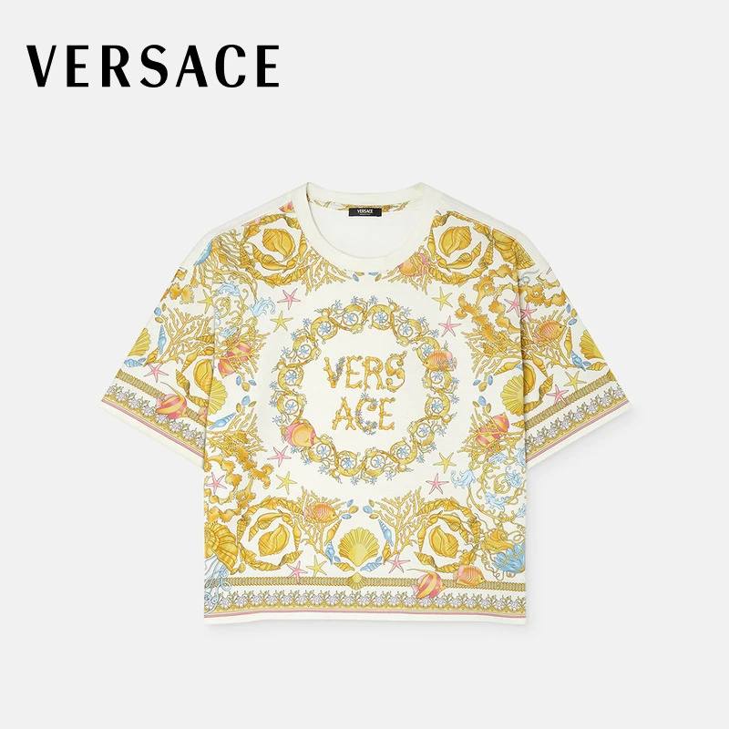 【季末优惠】VERSACE/范思哲 女士Underwater Barocco短款T恤印花