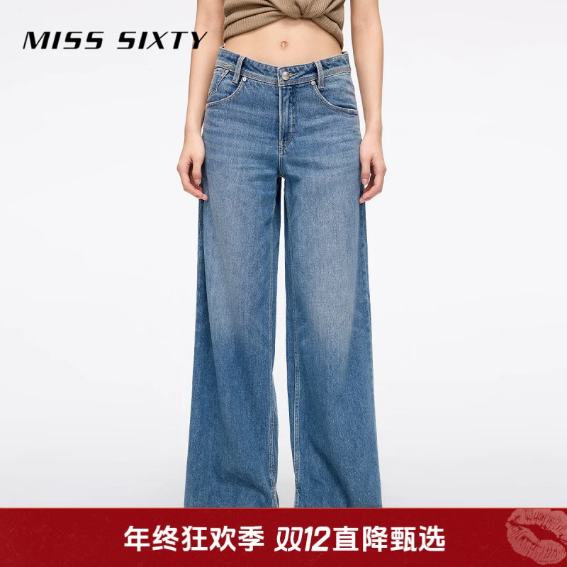 Miss Sixty2025夏季新款牛仔裤女含醋酸开衩阔腿长裤复古宽松休闲