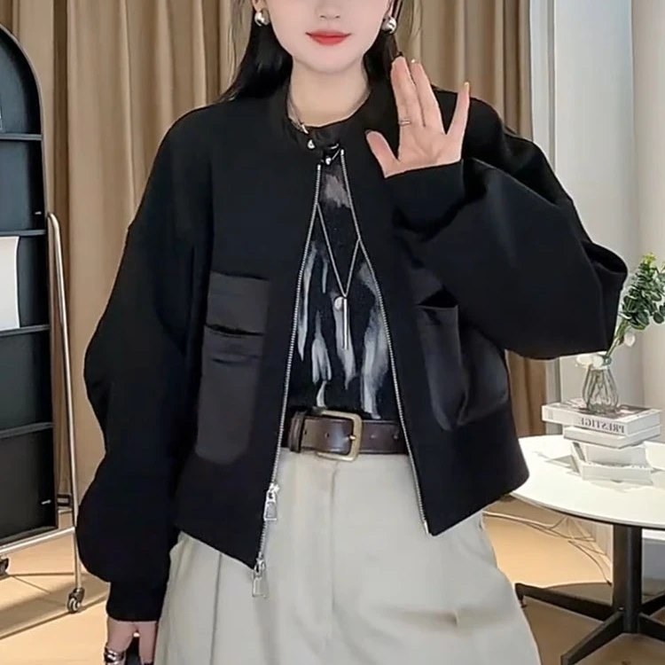 2025春秋季新款女士韩版高级感休闲百搭小个子立领短外套夹克上衣