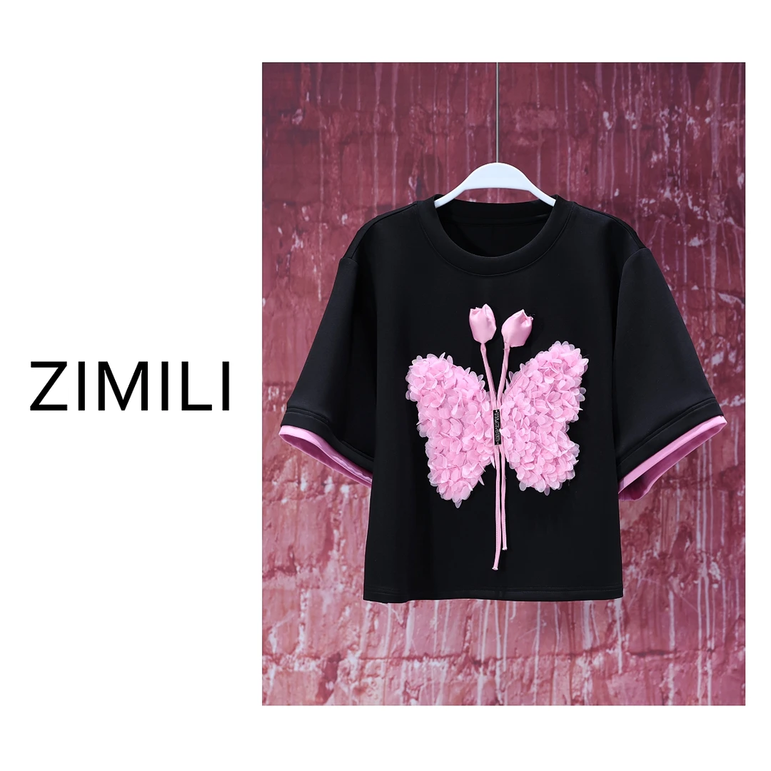 【亮哥女装】2025《灼灼》午夜黑立体盘花短袖6637