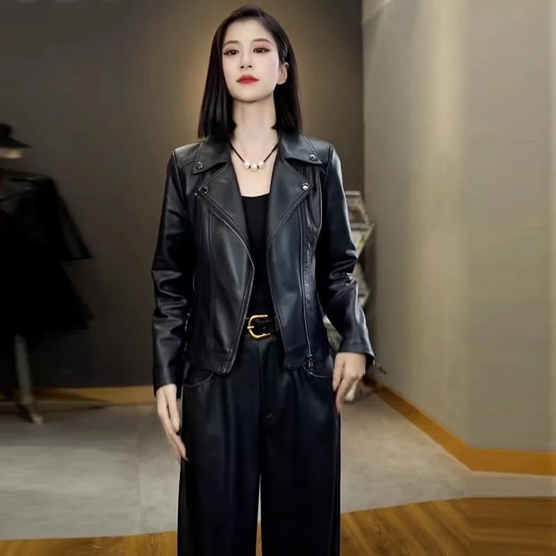 200斤高档大码外套女2025秋季新款洋气修身显瘦机车服皮夹克上衣