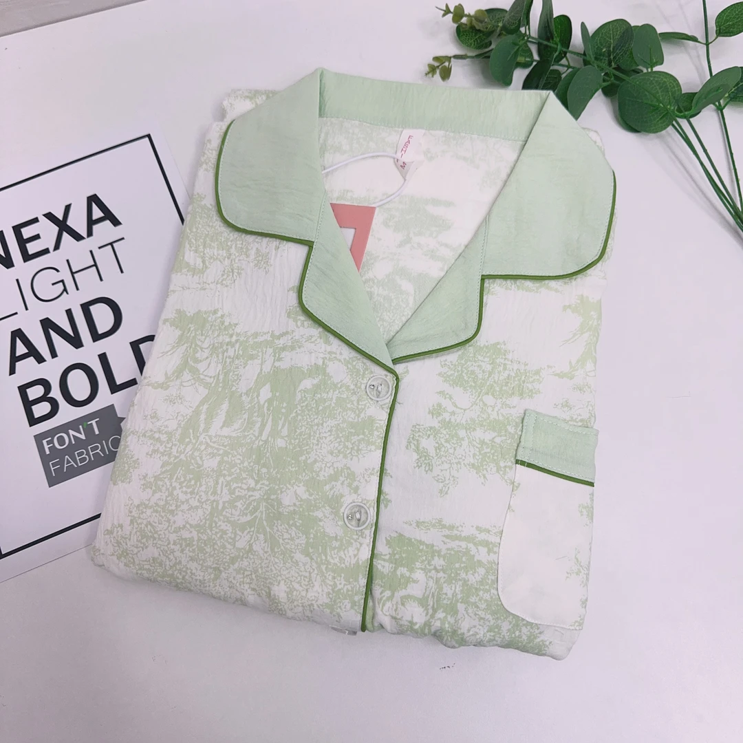 129#【云朵棉短袖三件套带胸垫】夏款绿野仙踪气质女士睡衣家居服