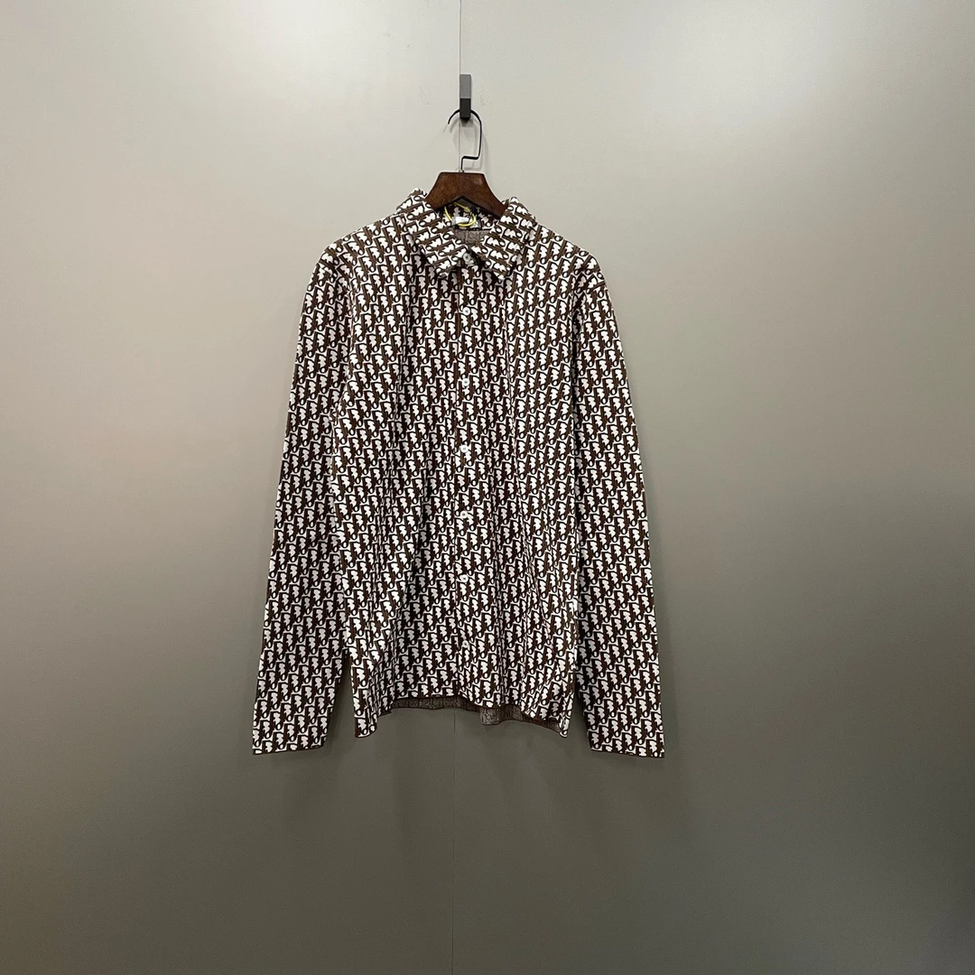 未使用 DIOR/迪奥 (ll) 300576 XS S M 棕色满印老花衬衫