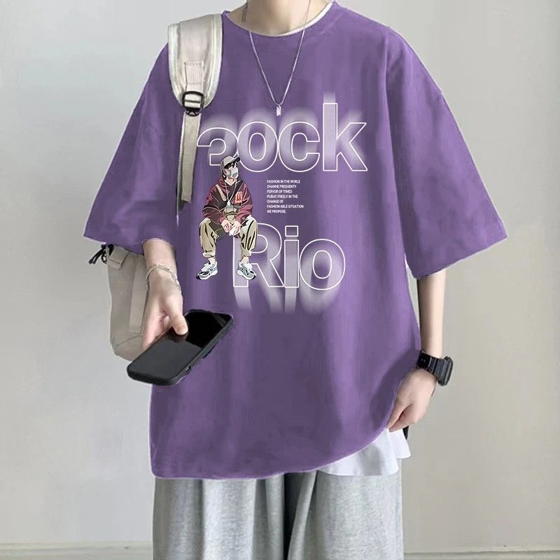 特大码300斤重磅纯棉短袖T恤男士夏季宽松休闲圆领印花青少年体恤