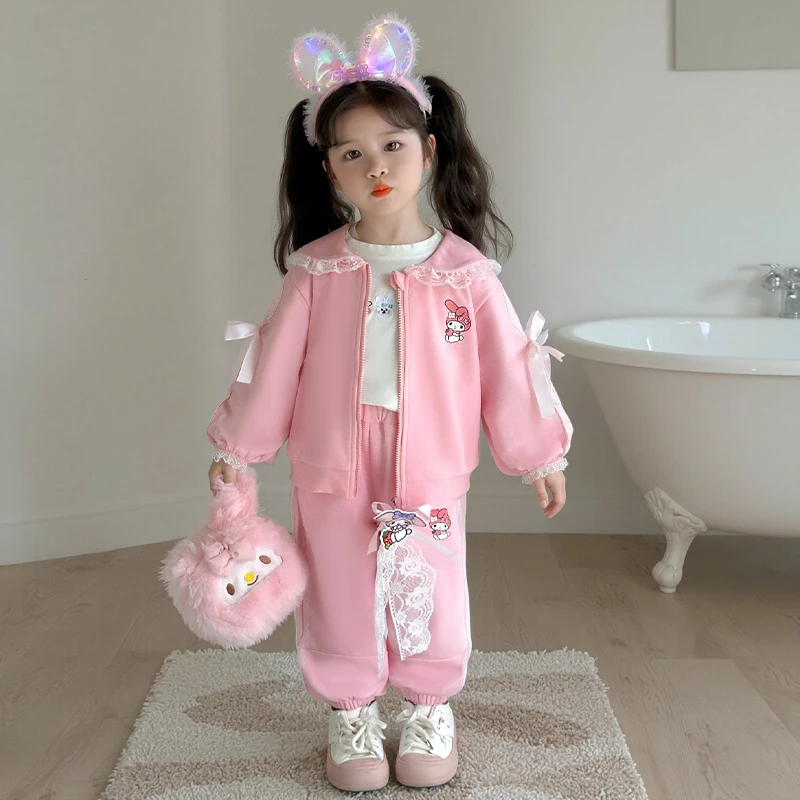 女童套装春秋季新款2026儿童洋气库洛米美乐蒂翻领女宝秋装两件套