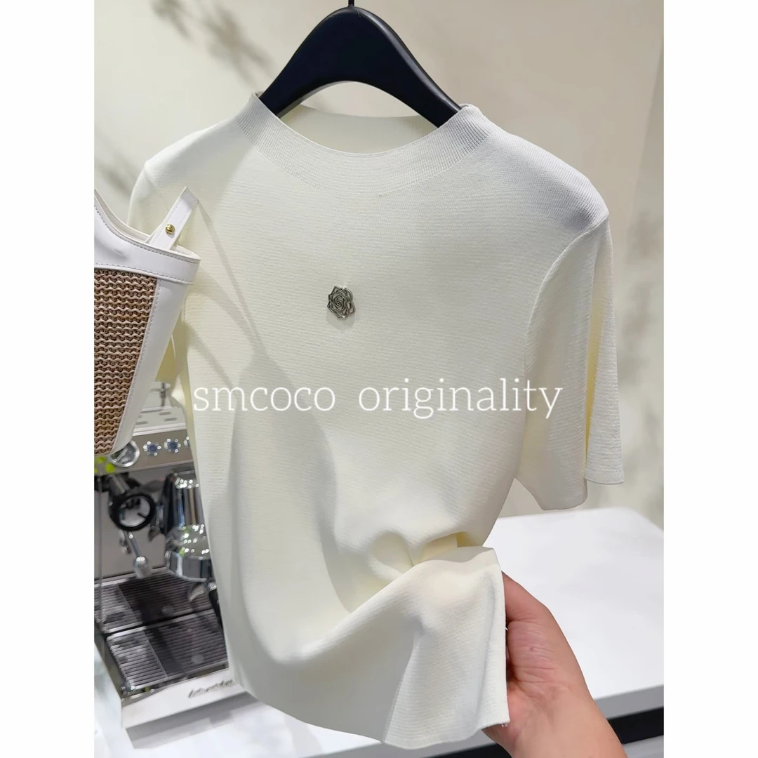 【重磅新款】简约山茶花时尚休闲重工春夏百搭显瘦舒适T恤XJ0321