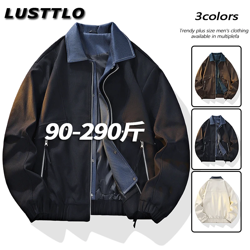 男士大码外套休闲秋季新款宽松潮流百搭防风美式加肥加大翻领夹克