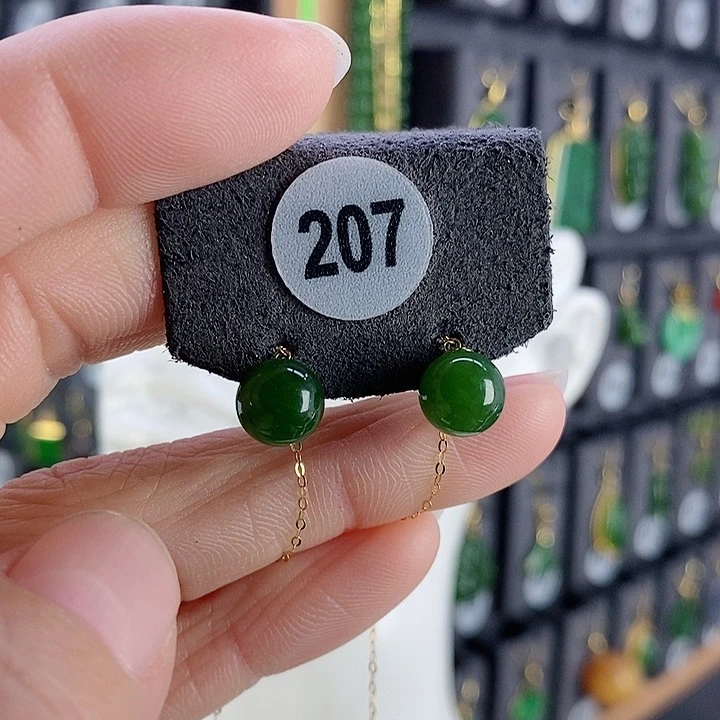 和田玉耳饰18K金镶嵌