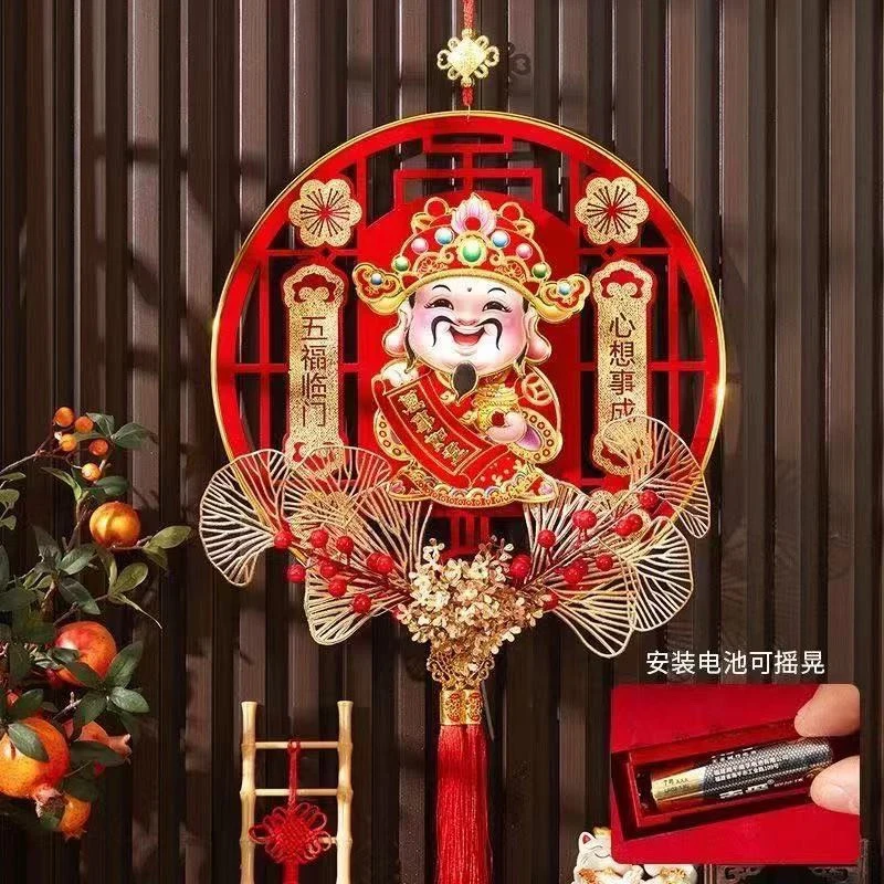 2025新款蛇年春节装饰挂件电动摇头财神乔迁财神爷室内大门场景