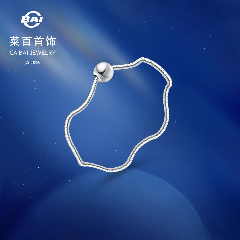 菜百Pt950铂金戒指小众时尚波浪纹圆珠纤细铂金戒指女送女友