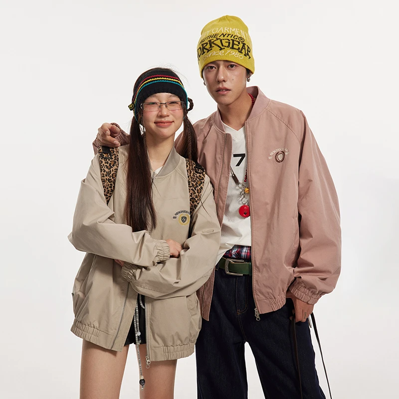 江南先生美式复古刺绣插肩袖棒球服男女秋季休闲情侣学院JN43B61