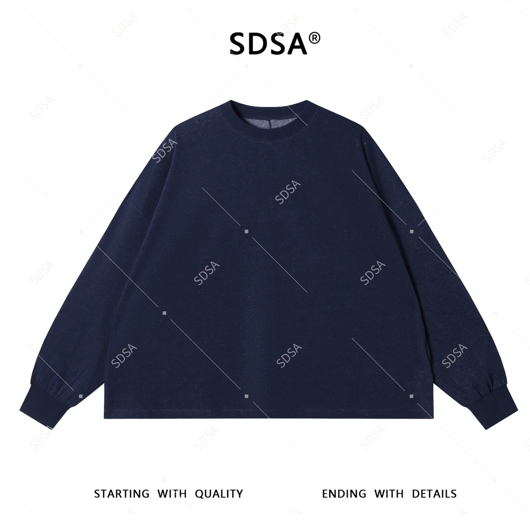 SDSA男士2025新款轻奢痞帅男装宽松简约纯色圆领长袖T恤复古百搭