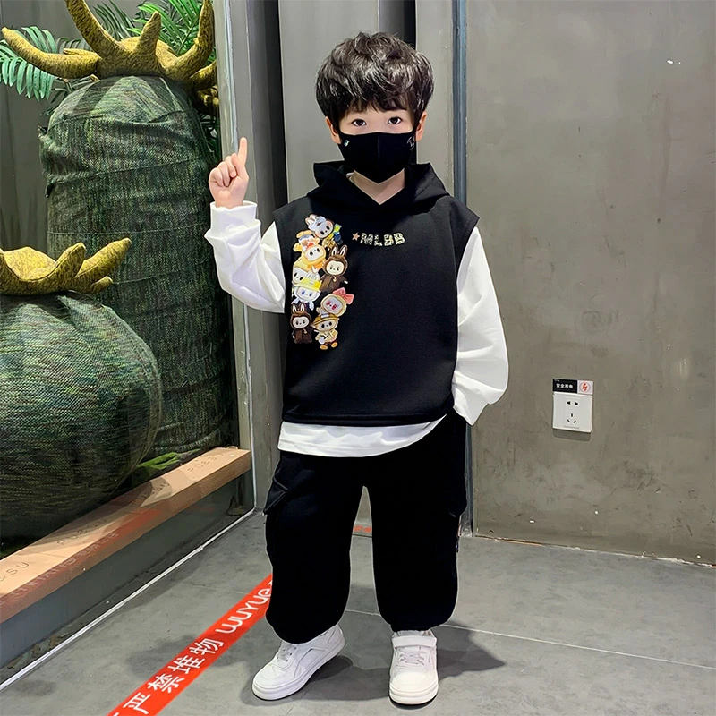 男童拉布布三件套2025秋季新款儿童春秋装洋气马甲套装宝宝衣服潮
