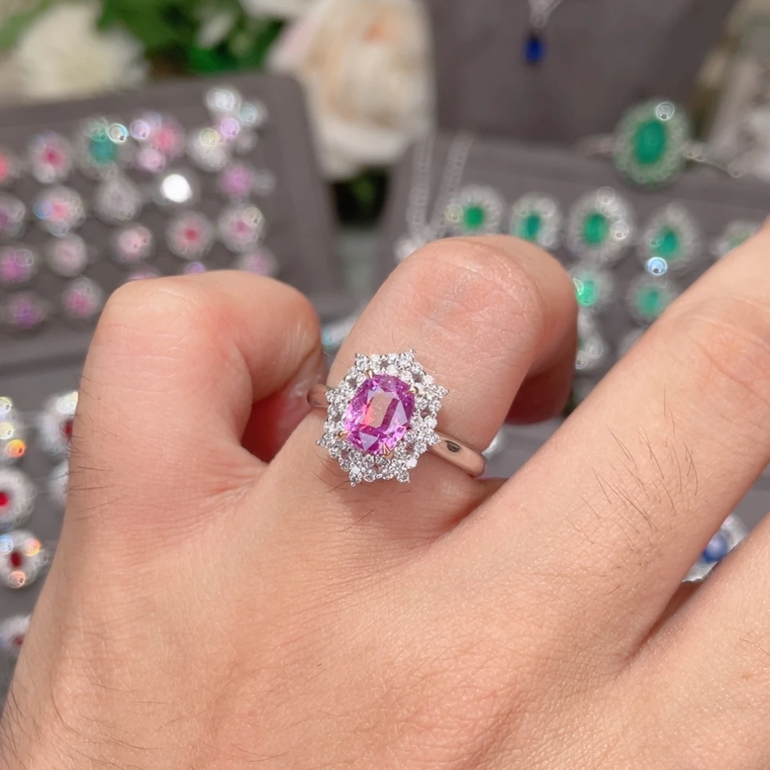 戒指彩色蓝宝石18K金镶嵌2.02ct 无烧