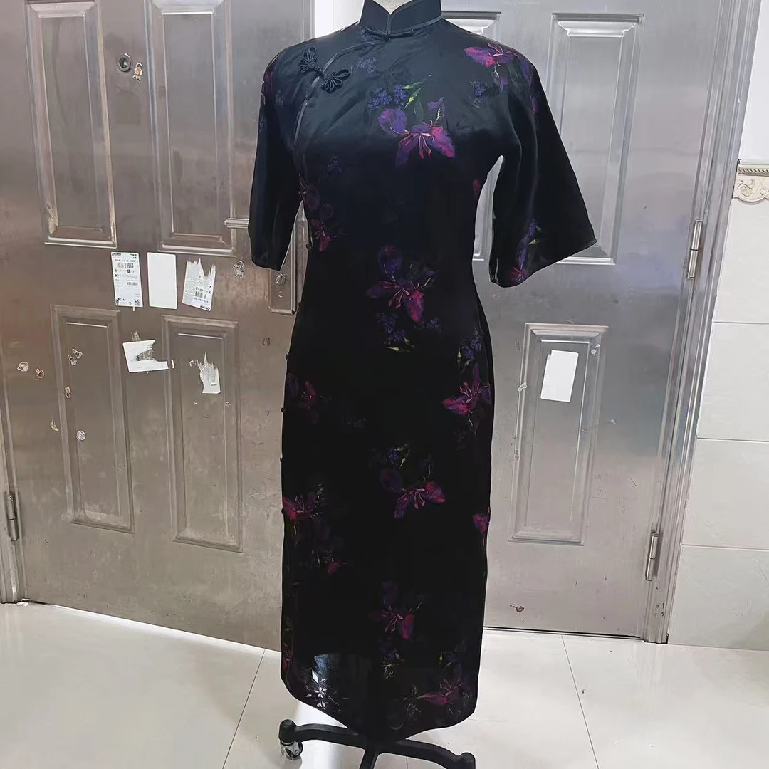中国风日常植物花卉夏季立领时尚气质优雅旗袍衣长130-283410