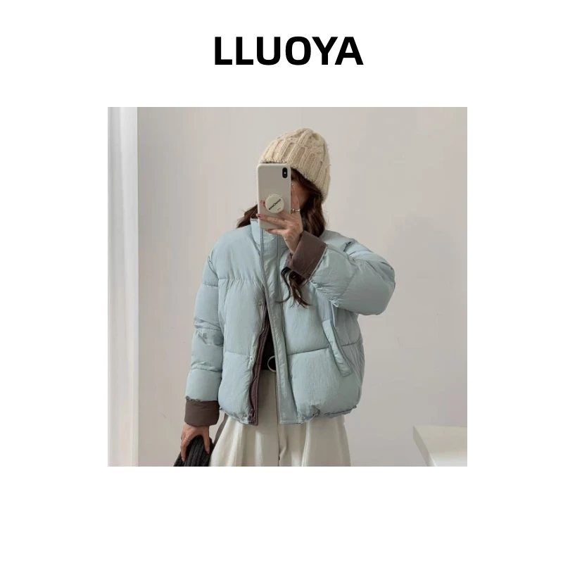 LLUOYA - 简约系撞色立领加棉厚外套