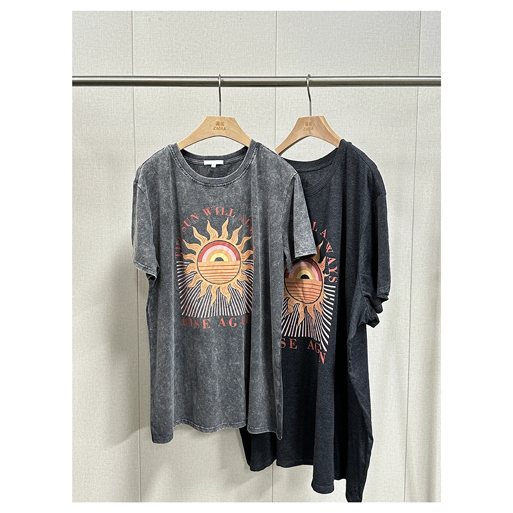 ZM1269夏季新款宽松印花圆领短袖T恤女